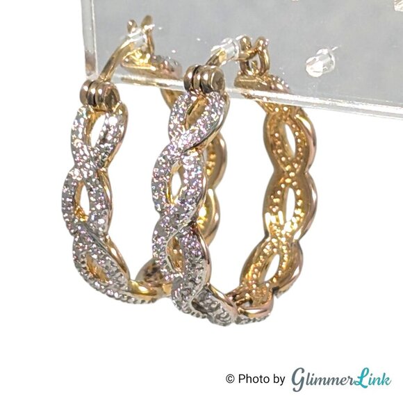 PAJ BB Gold Plated Twisted Hoop Silver Tone Accent Two-Tone Pierced Earrings - Picture 4 of 9